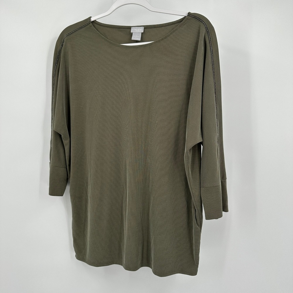 Chicos Womens Minimalist Tunic‎ Top Size M Soft Knit Relaxed Fit Elevated Basic
